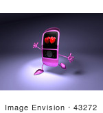 #43272 Royalty-Free (Rf) Clipart Illustration Of A Happy Pink Mobile Cellphone With Hearts On The Screen Running With Its Arms Open
