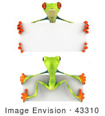 #43310 Royalty-Free (Rf) Illustration Of Front And Back Views Of A 3d Red Eye Tree Frog Holding A Blank Sign