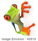 #43313 Royalty-Free (Rf) Illustration Of A Cute 3d Red Eye Tree Frog Looking Around A Blank Sign - Pose 4