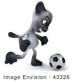 #43326 Royalty-Free (Rf) Clipart Illustration Of A 3d Siamese Cat Mascot Playing Soccer - Pose 2