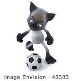 #43333 Royalty-Free (Rf) Clipart Illustration Of A 3d Siamese Cat Mascot Playing Soccer - Pose 3