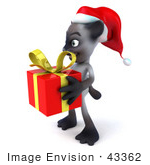 #43362 Royalty-Free (Rf) Clipart Illustration Of A 3d Siamese Cat Mascot In A Santa Hat Carrying A Gift - Pose 4