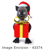 #43374 Royalty-Free (Rf) Clipart Illustration Of A 3d Siamese Cat Mascot In A Santa Hat Carrying A Gift - Pose 3