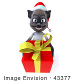 #43377 Royalty-Free (Rf) Clipart Illustration Of A 3d Siamese Cat Mascot In A Santa Hat Carrying A Gift - Pose 2