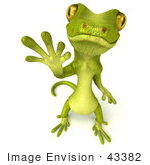 #43382 Royalty-Free (Rf) Illustration Of A 3d Green Gecko Mascot Standing And Waving - Version 2