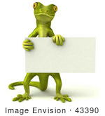 #43390 Royalty-Free (Rf) Illustration Of A 3d Green Gecko Mascot Holding A Blank Sign - Pose 1