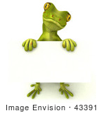 #43391 Royalty-Free (Rf) Illustration Of A 3d Green Gecko Mascot Holding A Blank Sign - Pose 3