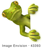 #43393 Royalty-Free (Rf) Illustration Of A 3d Green Gecko Mascot Looking Around A Blank Sign - Pose 1