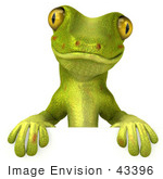 #43396 Royalty-Free (Rf) Illustration Of A 3d Green Gecko Mascot Standing Behind A Blank Sign - Pose 1