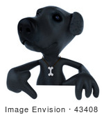#43408 Royalty-Free (Rf) Illustration Of A 3d Black Lab Mascot Pointing To And Standing Behind A Blank Sign