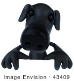 #43409 Royalty-Free (Rf) Illustration Of A 3d Black Lab Mascot Standing Behind A Blank Sign