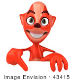 #43415 Royalty-Free (Rf) Illustration Of A 3d Red Fox Mascot Pointing Down At And Standing Behind A Blank Sign
