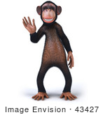 #43427 Royalty-Free (Rf) Illustration Of A 3d Chimpanzee Mascot Waving - Pose 1
