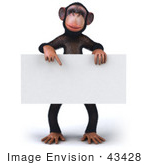 #43428 Royalty-Free (Rf) Illustration Of A 3d Chimpanzee Mascot Pointing To And Holding A Blank Sign
