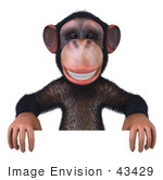#43429 Royalty-Free (Rf) Illustration Of A 3d Chimpanzee Mascot Standing Behind And Holding Up A Sign