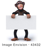 #43432 Royalty-Free (Rf) Illustration Of A 3d Chimpanzee Mascot Standing And Holding A Blank Sign
