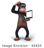 #43433 Royalty-Free (Rf) Illustration Of A 3d Chimpanzee Mascot Holding A Laptop - Version 6