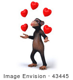 #43445 Royalty-Free (Rf) Illustration Of A 3d Chimpanzee Mascot Juggling Hearts - Version 2