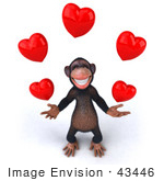 #43446 Royalty-Free (Rf) Illustration Of A 3d Chimpanzee Mascot Juggling Hearts - Version 3