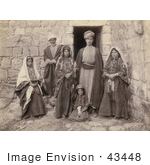 #43448 Rf Stock Photo Of A Sepia Toned Portrait Of A Ramallah Family Near A Doorway