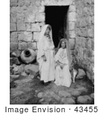 #43455 Rf Stock Photo Of Two Black And White Ramallah Peasant Women Near A Doorway