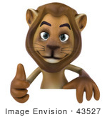 #43527 Royalty-Free (Rf) Illustration Of A 3d Lion Mascot Giving The Thumbs Up And Standing Behind A Blank Sign