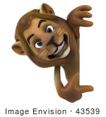 #43539 Royalty-Free (Rf) Illustration Of A 3d Lion Mascot Pointing To And Looking Around A Blank Sign