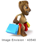 #43540 Royalty-Free (Rf) Illustration Of A 3d Lion Mascot Carrying Shopping Bags - Pose 1