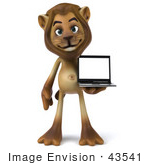 #43541 Royalty-Free (Rf) Illustration Of A 3d Lion Mascot Presenting A Laptop - Pose 1