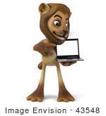 #43548 Royalty-Free (Rf) Illustration Of A 3d Lion Mascot Presenting A Laptop - Pose 2