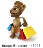 #43553 Royalty-Free (Rf) Illustration Of A 3d Lion Mascot Carrying Shopping Bags - Pose 2