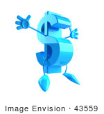 #43559 Royalty-Free (Rf) Illustration Of A Jumping 3d Blue Dollar Sign Mascot With Arms And Legs