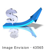 #43565 Royalty-Free (Rf) Illustration Of A 3d Silver Dollar Sign On Top Of A Blue Arrow - Version 2