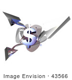 #43566 Royalty-Free (Rf) Illustration Of A 3d Dollar Symbols With Three Branching Arrows - Version 2