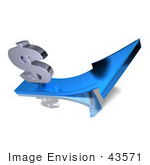 #43571 Royalty-Free (Rf) Illustration Of A 3d Silver Dollar Sign On Top Of A Blue Arrow - Version 3