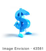 #43581 Royalty-Free (Rf) Illustration Of A 3d Blue Dollar Sign Mascot With Arms And Legs