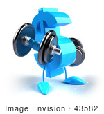 #43582 Royalty-Free (Rf) Illustration Of A 3d Blue Dollar Sign Mascot Lifting Weights