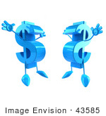 #43585 Royalty-Free (Rf) Illustration Of Two Blue Jumping 3d Dollar Symbols With Arms And Legs