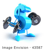 #43587 Royalty-Free (Rf) Illustration Of A 3d Blue Dollar Sign Mascot Lifting Dumbbells