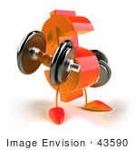#43590 Royalty-Free (Rf) Illustration Of A 3d Orange Dollar Sign Mascot Lifting Weights