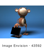 #43592 Royalty-Free (Rf) Illustration Of A 3d Monkey Mascot Businessman Carrying A Briefcase - Version 3
