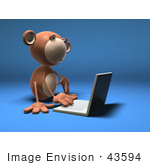 #43594 Royalty-Free (Rf) Illustration Of A 3d Monkey Mascot Using A Laptop - Version 1