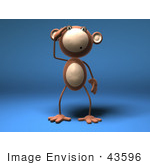 #43596 Royalty-Free (Rf) Illustration Of A 3d Monkey Mascot With A Confused Expression - Version 5