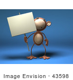 #43598 Royalty-Free (Rf) Illustration Of A 3d Monkey Mascot Holding A Sign On A Post - Version 3