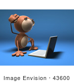 #43600 Royalty-Free (Rf) Illustration Of A 3d Monkey Mascot Using A Laptop - Version 3
