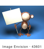 #43601 Royalty-Free (Rf) Illustration Of A 3d Monkey Mascot Holding A Sign On A Post - Version 1