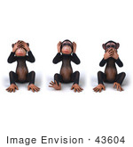 #43604 Royalty-Free (Rf) Clipart Illustration Of 3d Chimpanzee Mascots Covering Their Eyes Ears And Mouths