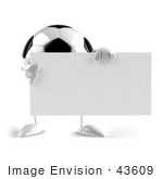 #43609 Royalty-Free (Rf) Illustration Of A 3d Soccer Ball Mascot With Arms And Legs Holding A Blank Sign - Version 1