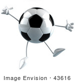 #43616 Royalty-Free (RF) Illustration of a 3d Soccer Ball Mascot With Arms And Legs, Jumping by Julos