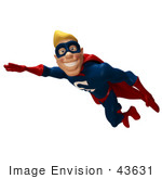 #43631 Royalty-Free (Rf) Cartoon Illustration Of A Male 3d Superhero Mascot Smiling And Flying By